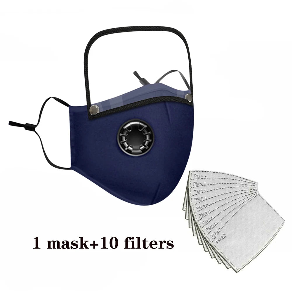 Reusable Washable Face Masks with10 Replaceable Pm2.5 Filter Mouth Mask Dust Windproof Cotton Valve Respirator with Goggles Mask