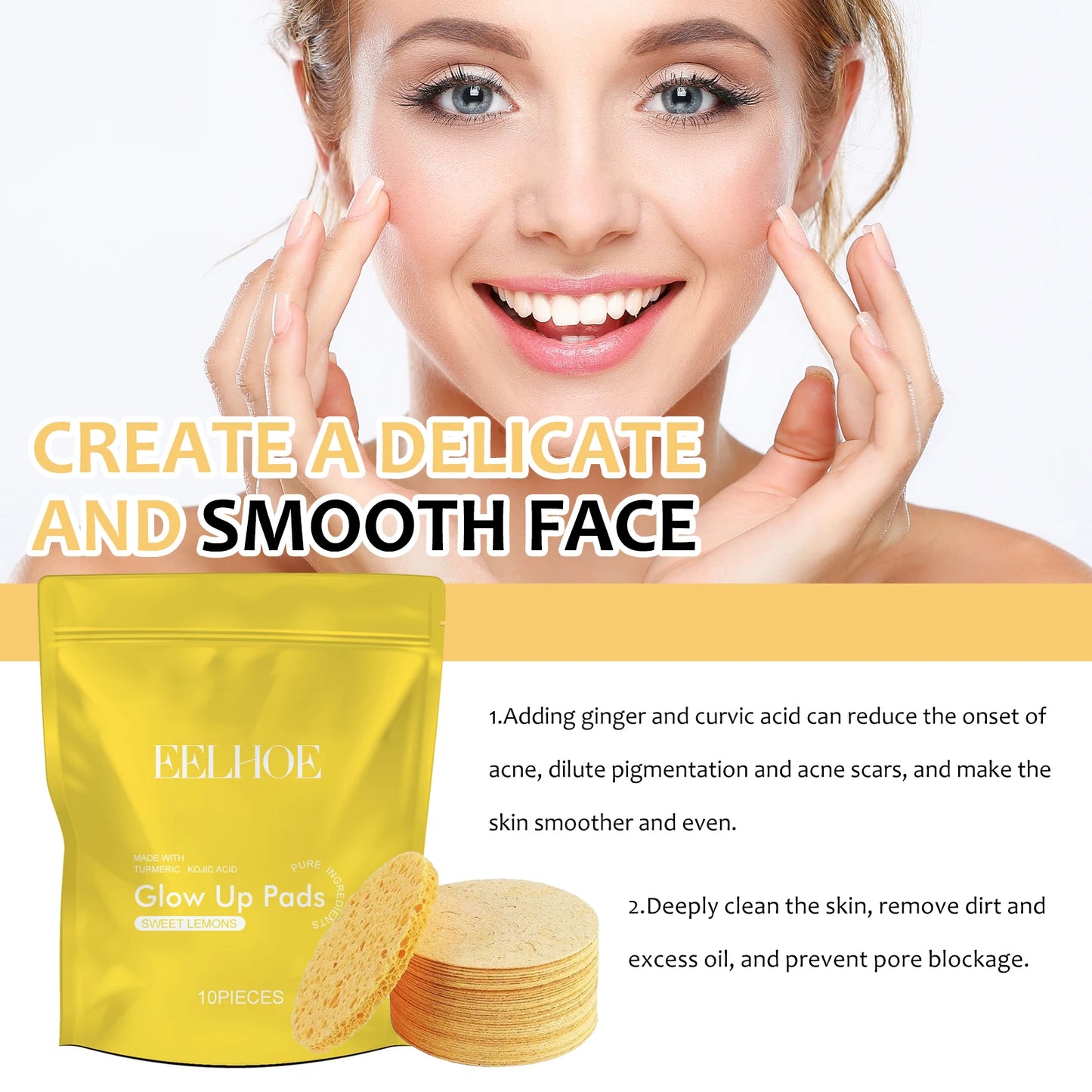 Turmeric Cleansing Pad Deep Clean Remove Dirt Oil Control and Soften Dead Skin Exfoliating Facial Pads for Acne-Prone Skin