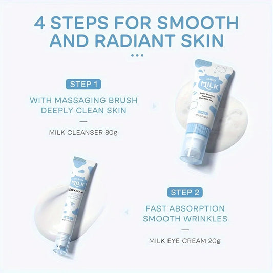 7PCS Milk Skin Care Set Moisturizing Hydration Body Beauty Facial Cleanser Body Scrub Hand Wax Eye Cream Sunscreen Storage Bag