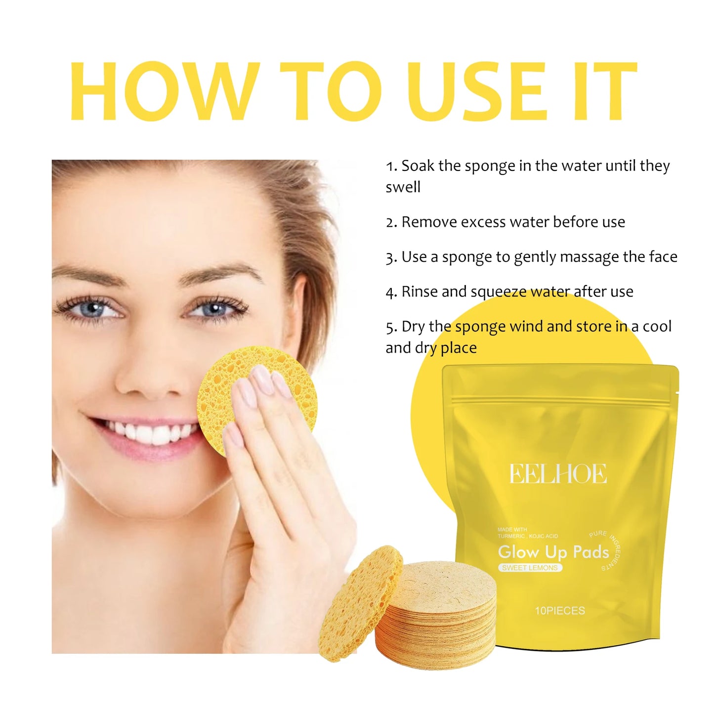 Turmeric Cleansing Pad Deep Clean Remove Dirt Oil Control and Soften Dead Skin Exfoliating Facial Pads for Acne-Prone Skin