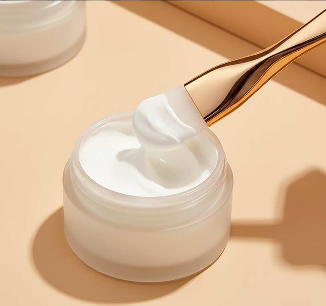 Brush dipping into cream jar