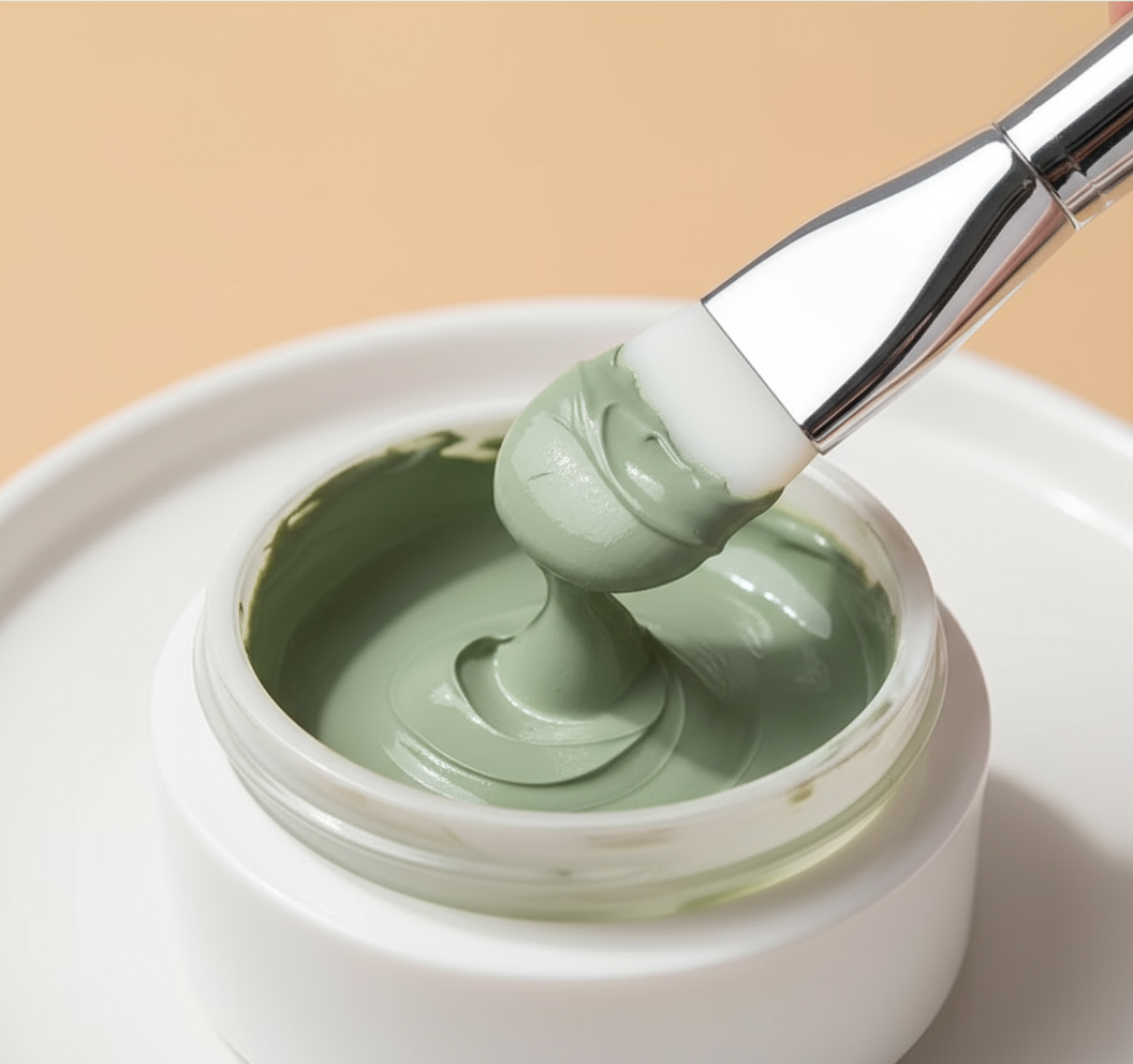 Brush picking up clay mask