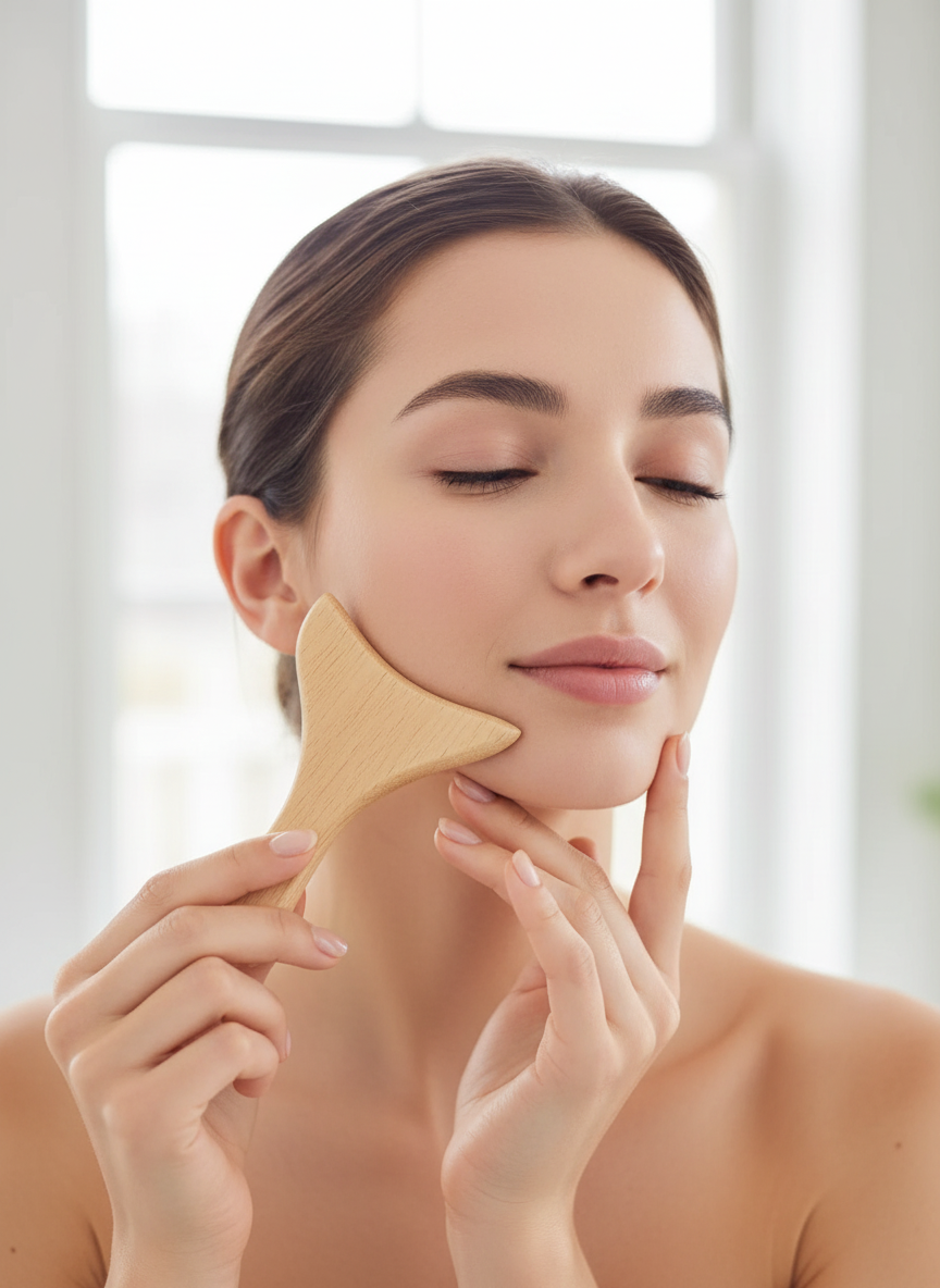 Front-facing with curved gua sha tool