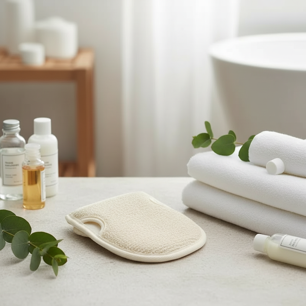 Loofah glove in spa environment