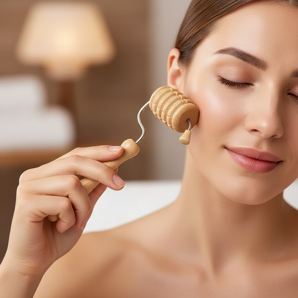 Textured roller on cheek